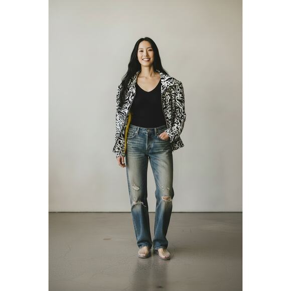 Mishca Jackets & Blazers - MISHCA Animal Print Yellow Lining Ruching Full Zip Blazer - Size S